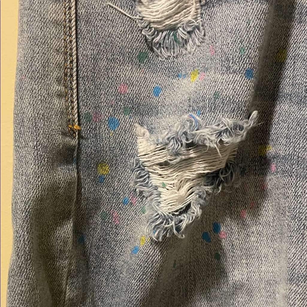 Womens Judy Blue Mid Rise Rainbow Paint Splash Distressed Jean Shorts - Image 2