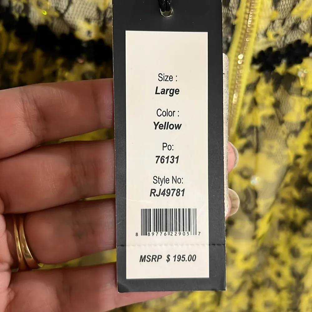 Romeo And Juliet Couture Women's Size Large Yellow Black trim Lacy Dress NWT - Image 8