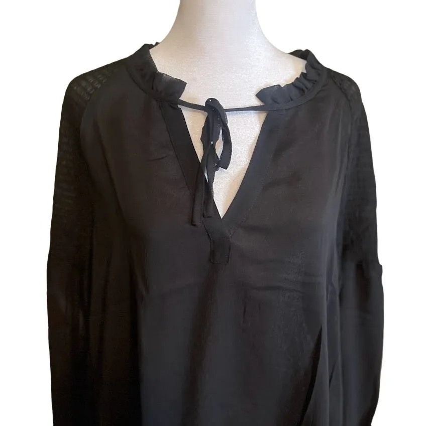 Ellen Tracy Black Raglan Sleeve Smocked Trim Blouse Size Medium NWT - Image 3