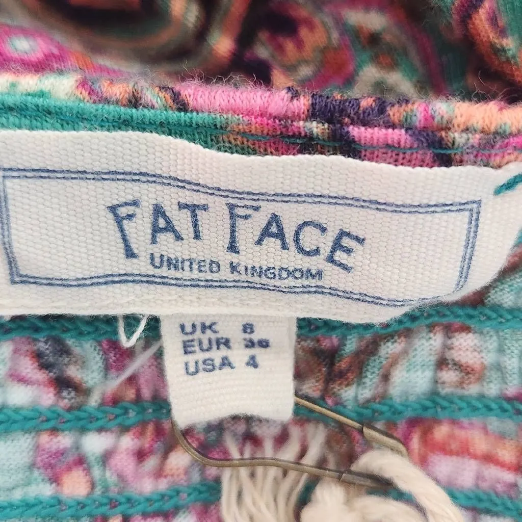 Fat Face Green and Pink Paisley Boho Smocked Top with Square Neckline NWT Size 4 - Image 6