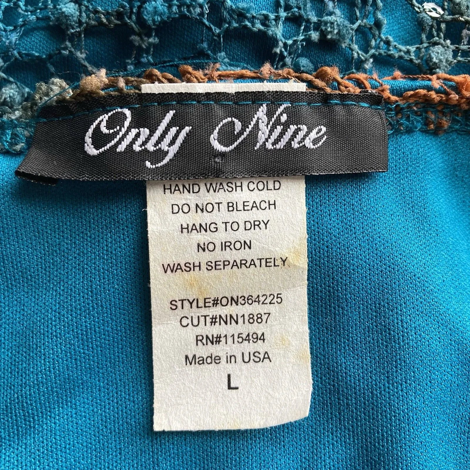 VTG Crochet Boho Top L Blouse Shirt Sequin Gypsy Whimsical Fairy LS Only Nine Size L - Image 8