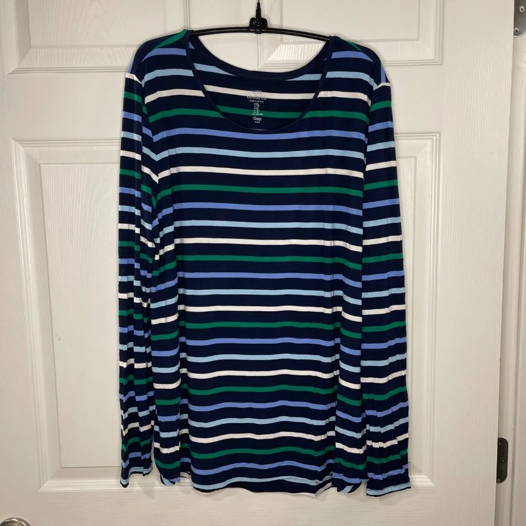 Gap Factory Luxe Long‎ Sleeve Striped Tee Women's Size XL Navy Scoop Neck Rayon - Image 8