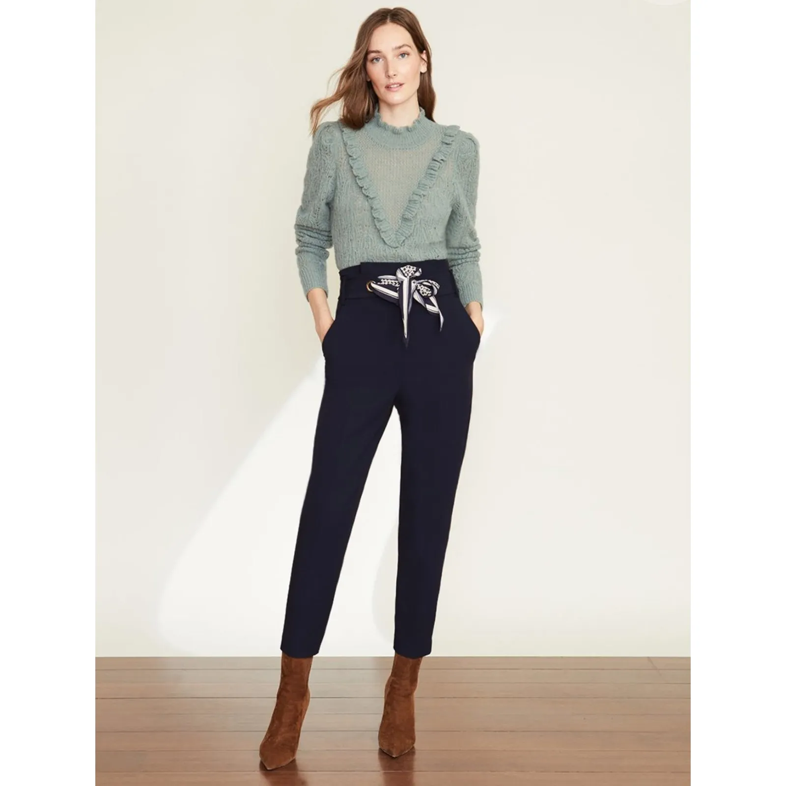 Veronica Beard Alpaca Ruffle Sorina Sweater in Sage Size Medium - Image 3