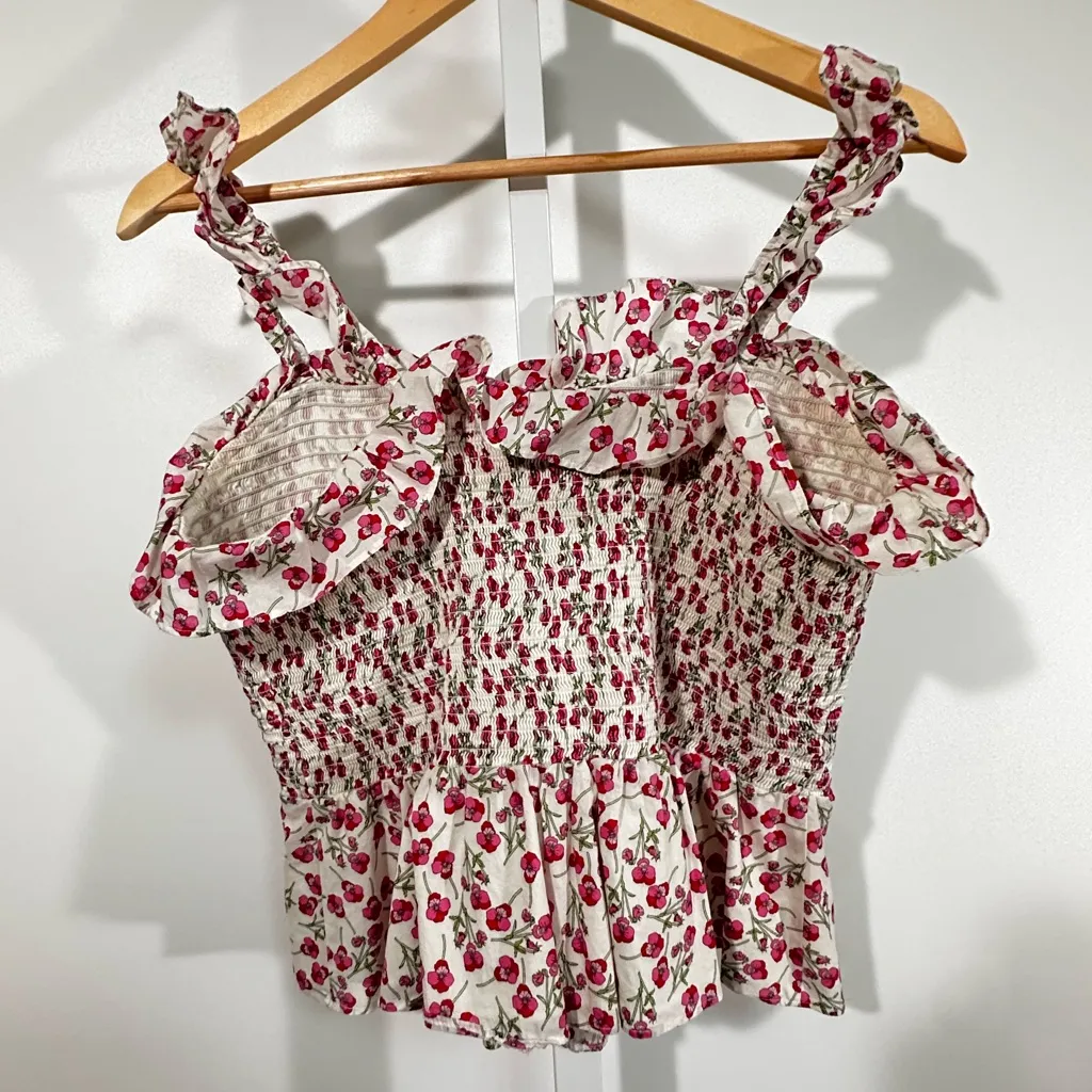 J.Crew x Liberty London Floral Smocked Ruffle Tank Top (Size M) - Image 3