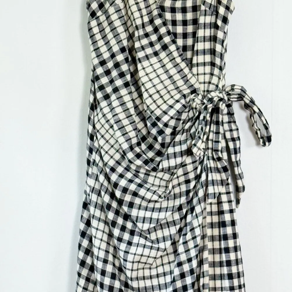Free People Nodia Mini Wrap Dress Black and White Gingham Size 2 Cotton - Image 4