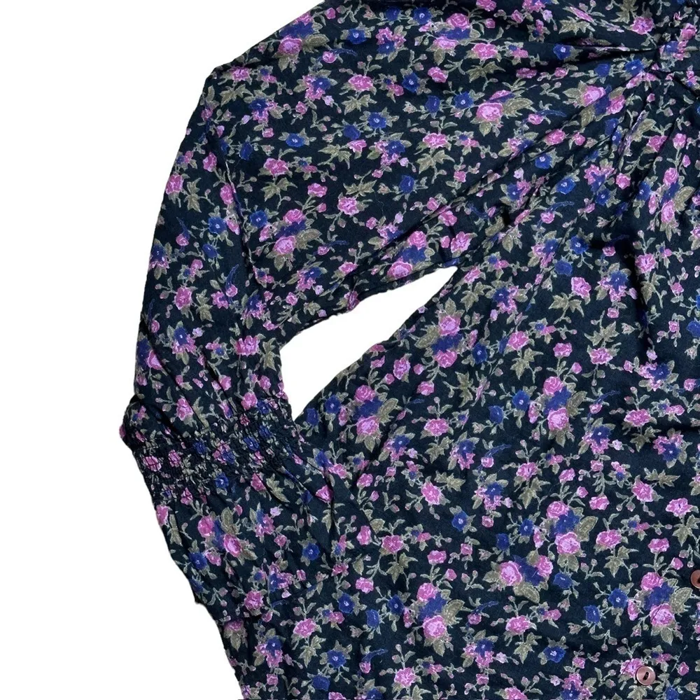 Free People Long Sleeve Button Up Floral Cotten Blouse | U.S. Woman’s XSmall - Image 4