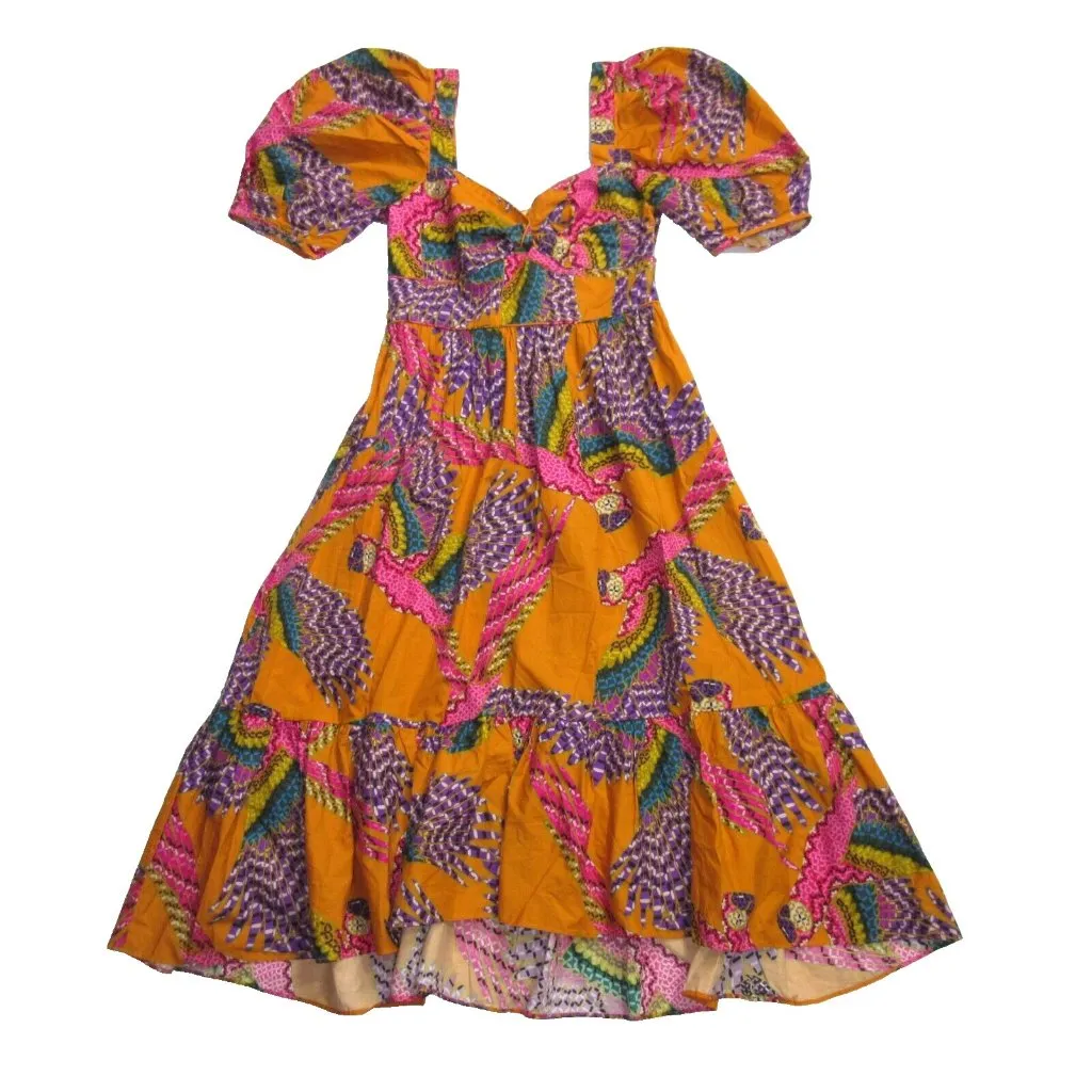 NWT FARM Rio Beaded Macaw Midi in Orange Puff Sleeve Cotton Poplin Dress S $230 - Image 5
