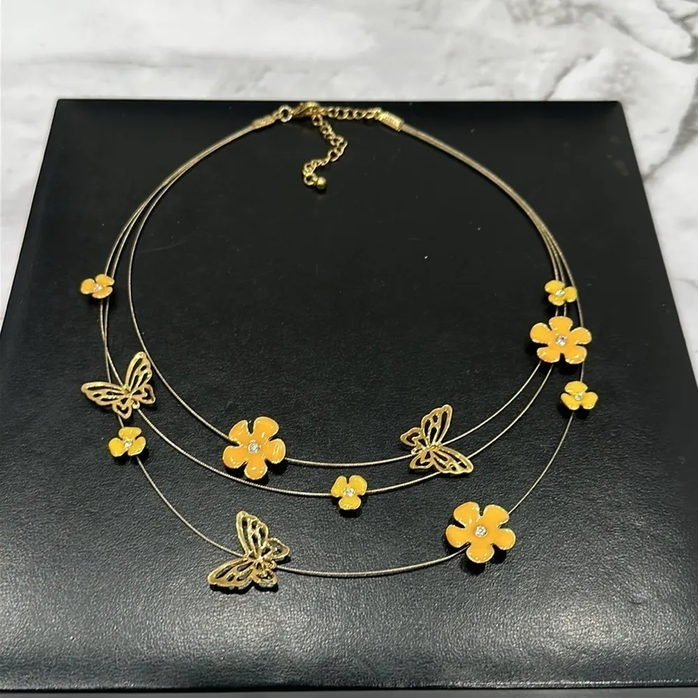 Vintage Handcrafted Butterfly Multi Tiered Choker Necklace Gold - Image 3