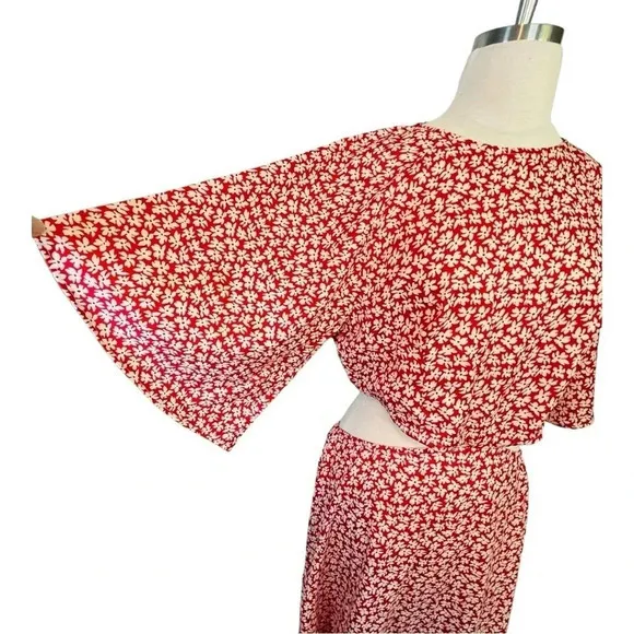 Joteisy‎ Women's Sexy Cut Out Swing Sleeve Floral Maxi Dress Women Size XL NWT Red - Image 6