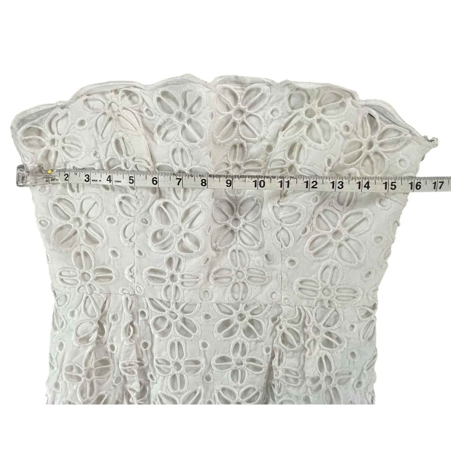 Milly New York Emalina Dress 10 White Floral Eyelet Strapless Lined Chic Modern - Image 7