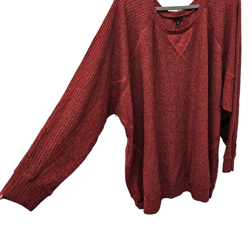 Waffle Knit Thermal Marled Womens Size 6X Knit Tunic Top Long Sleeves Red - Image 3