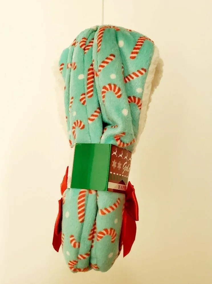 Gold Medal Light Blue Candy Cane Slippers Red Bow Size 5.5 - Image 5