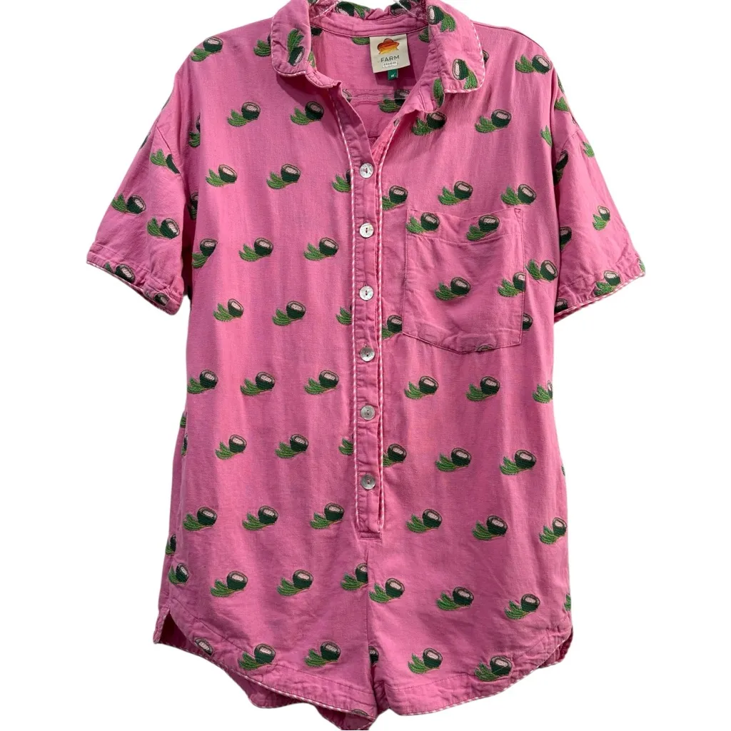 Farm Rio Cross Stitch Coconut Embroidered Pink Playsuit Romper Size‎ Medium $255 - Image 4