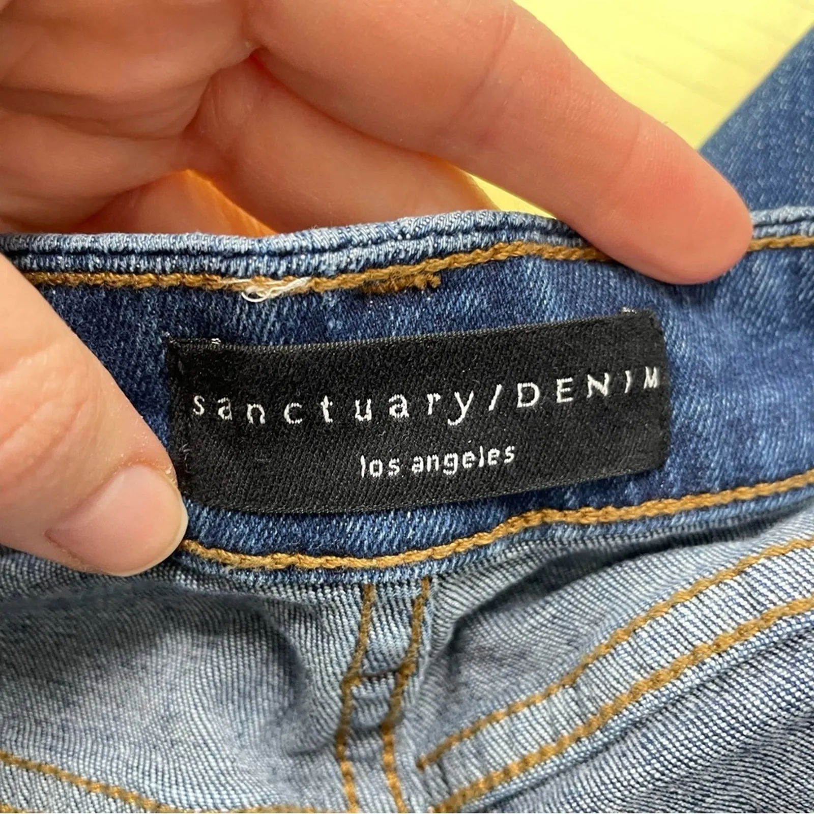 Sanctuary Blue Button Fly Flare Missy Jeans Flat Front 24  Medium Wash Stretch - Image 8