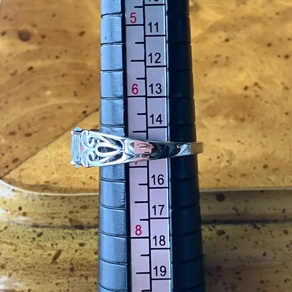 Natural Aquamarine Sterling Silver Ring Size 6.75 - Image 8