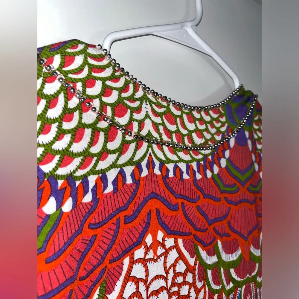 Joyous & Free Cap Sleeve Midi Dress Medallion Boho Beaded Sequins Rocks Sz Small Red - Image 8