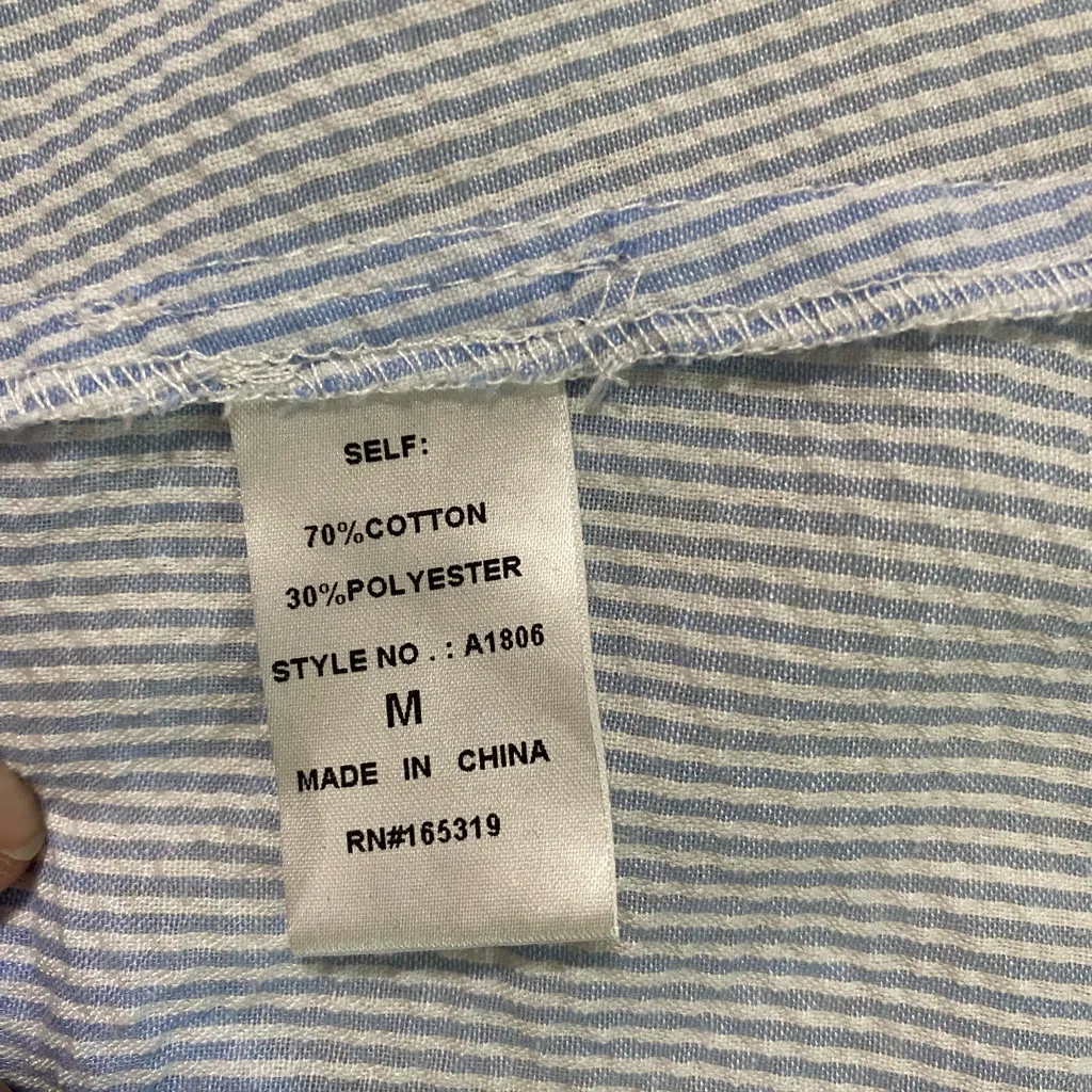 Classic Blue Striped Button Down Shirt for Women Size M - Image 14