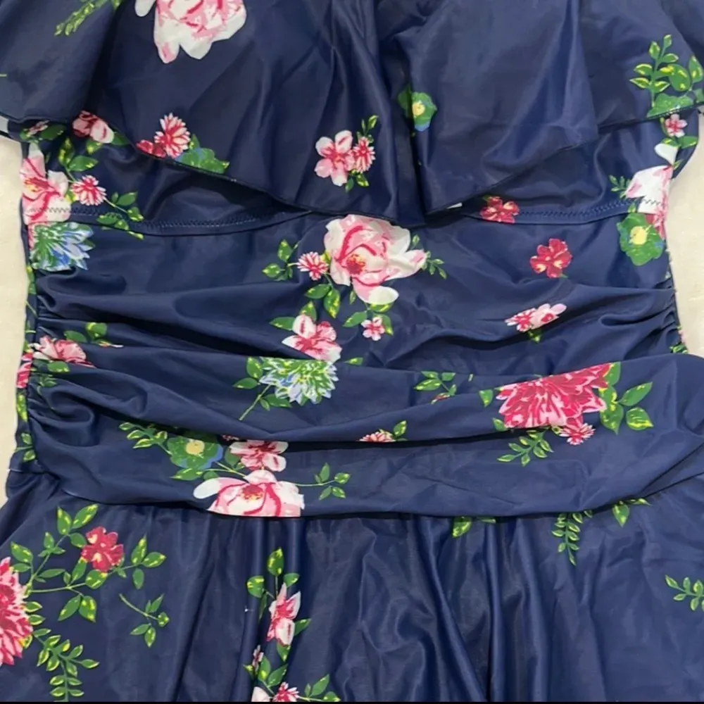 NWT COCOPEAR Women’s One Piece Flounce Swimsuit Off Shoulder Tummy cControl Blue Size XL - Image 5