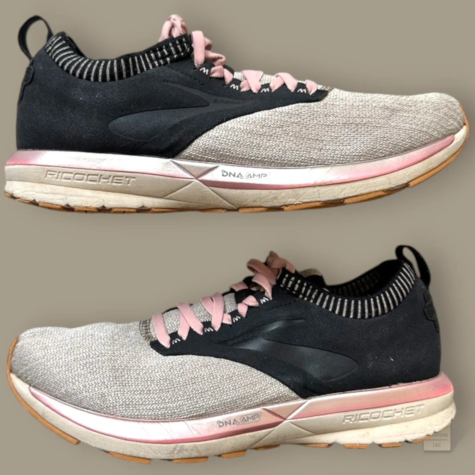 Brooks Ricochet Women’s 8.5 Running Shoes Gray Pink Black Knit Sneakers - Image 5