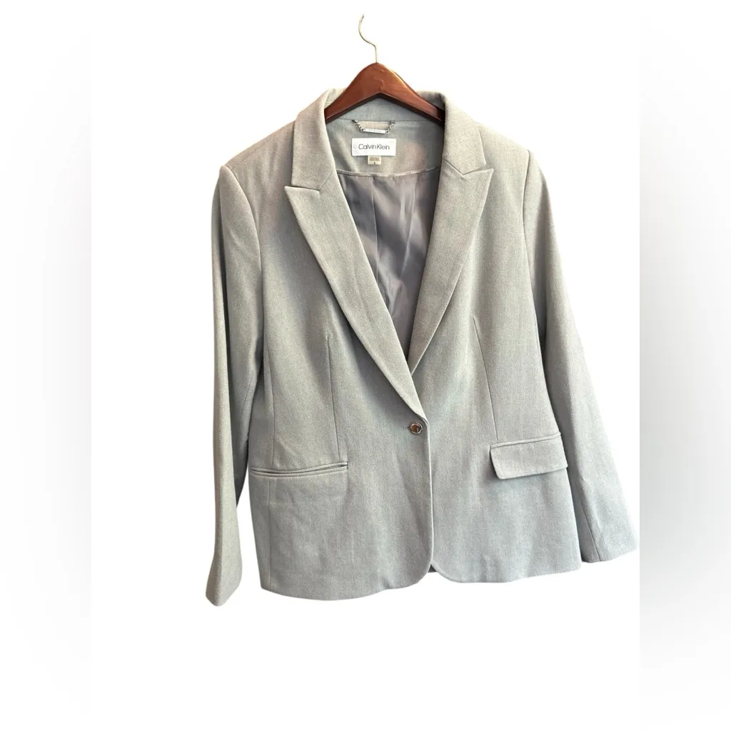 Calvin Klein Women's Gray One-Button Blazer Size 16 Business‎ Jacket - Image 9