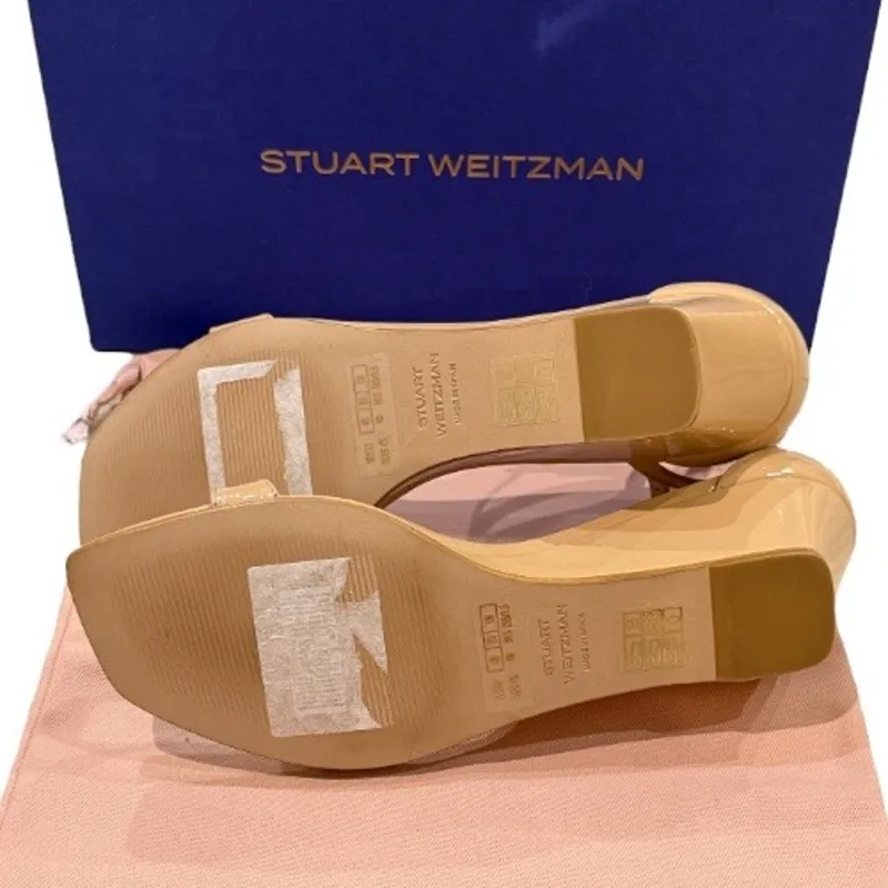 NEW Stuart Weitzman 9 Nudistcurve 50 Patent Wedge Heel Sandal Beige Tan Minimal - Image 10