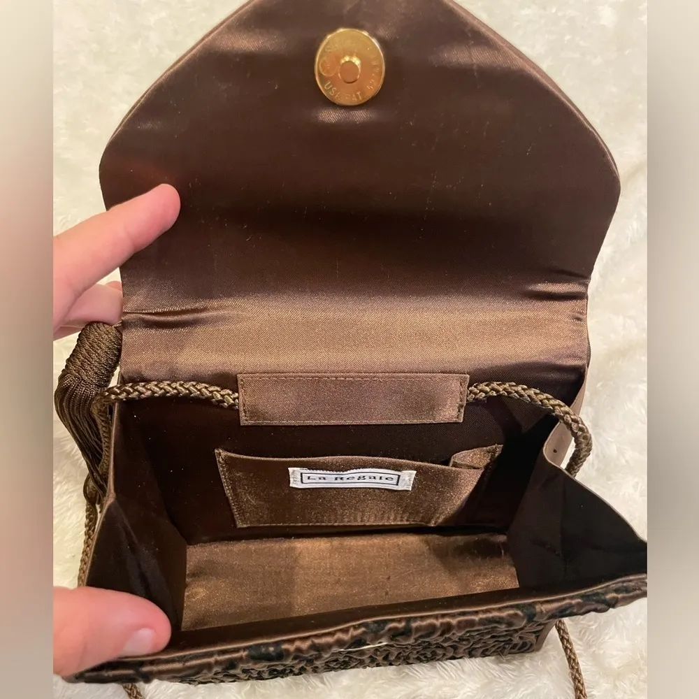 La Regale Vintage Small Formal Clutch With Strap- Floral Rose Textured Pattern - Image 3