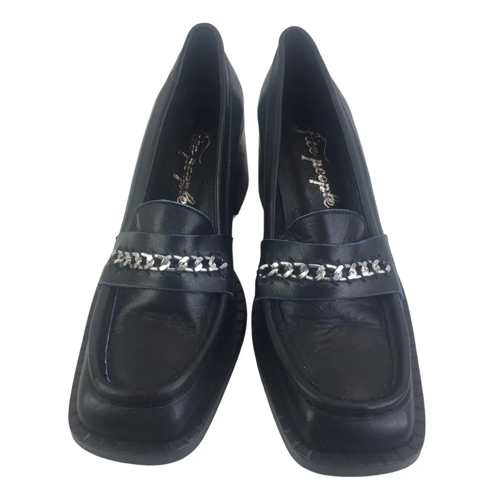 New Free People Hayden Heeled Loafers Stacked Heel Chain Detail Size 39/9 - Image 3