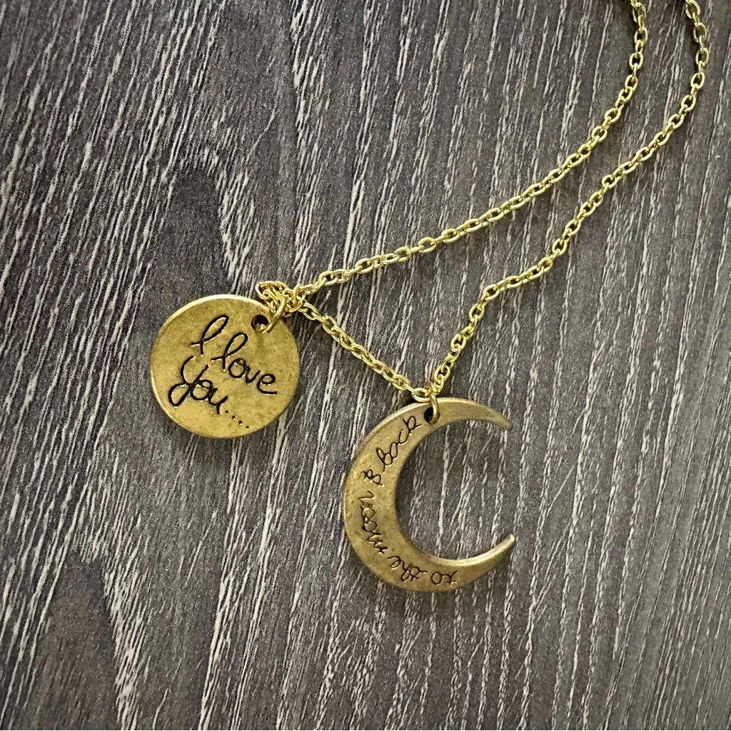 I Love You To The Moon and Back Necklace Brass Gold Tone - Image 3