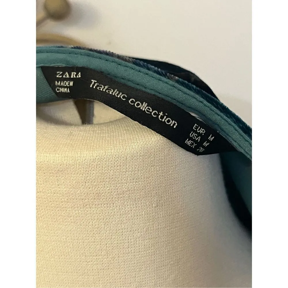 ZARA Trafaluc Forest Green Teal One Shoulder Velvet Faux Wrap Midi Dress M - Image 6