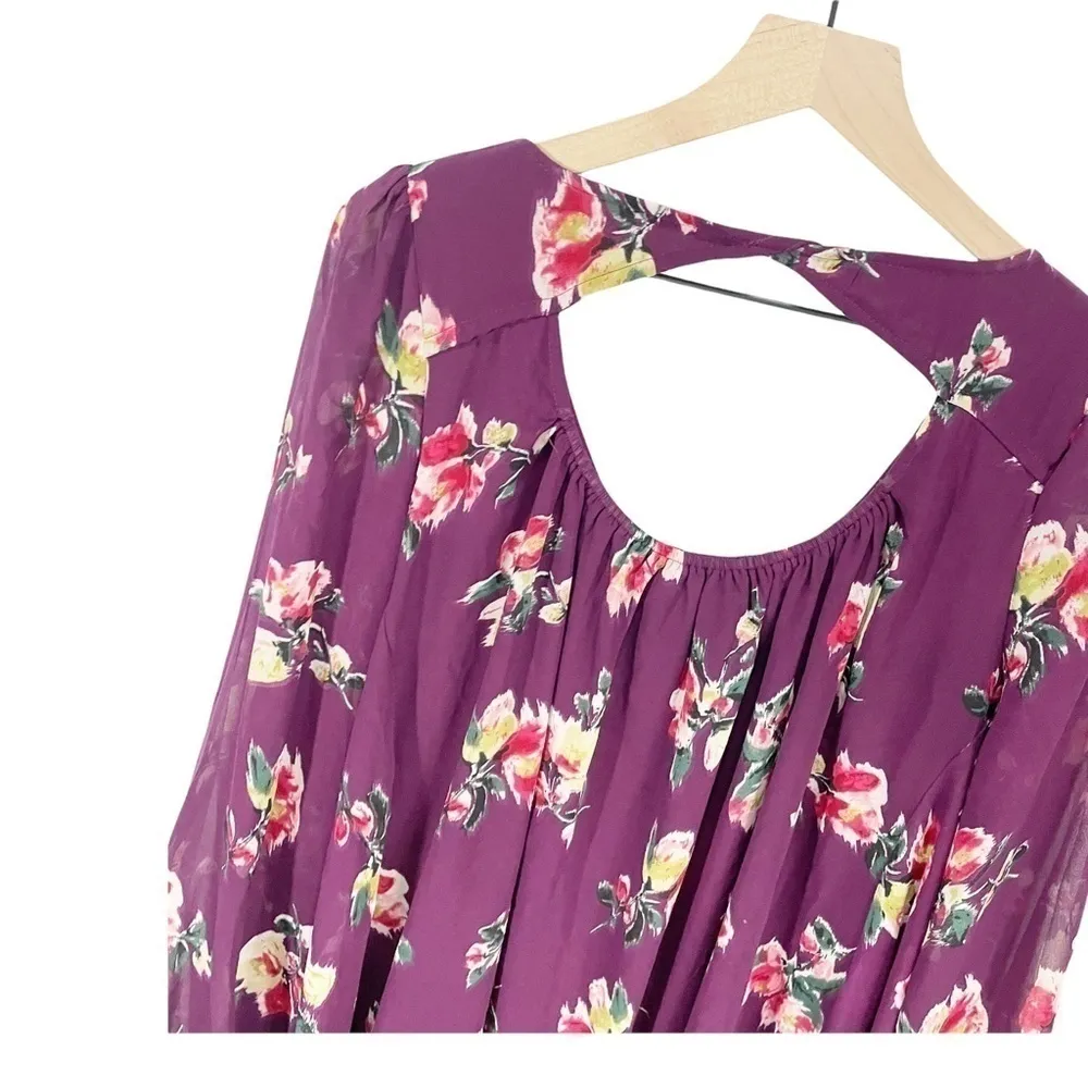 Impressions purple floral long sleeved slow shift dress womens size M - Image 5