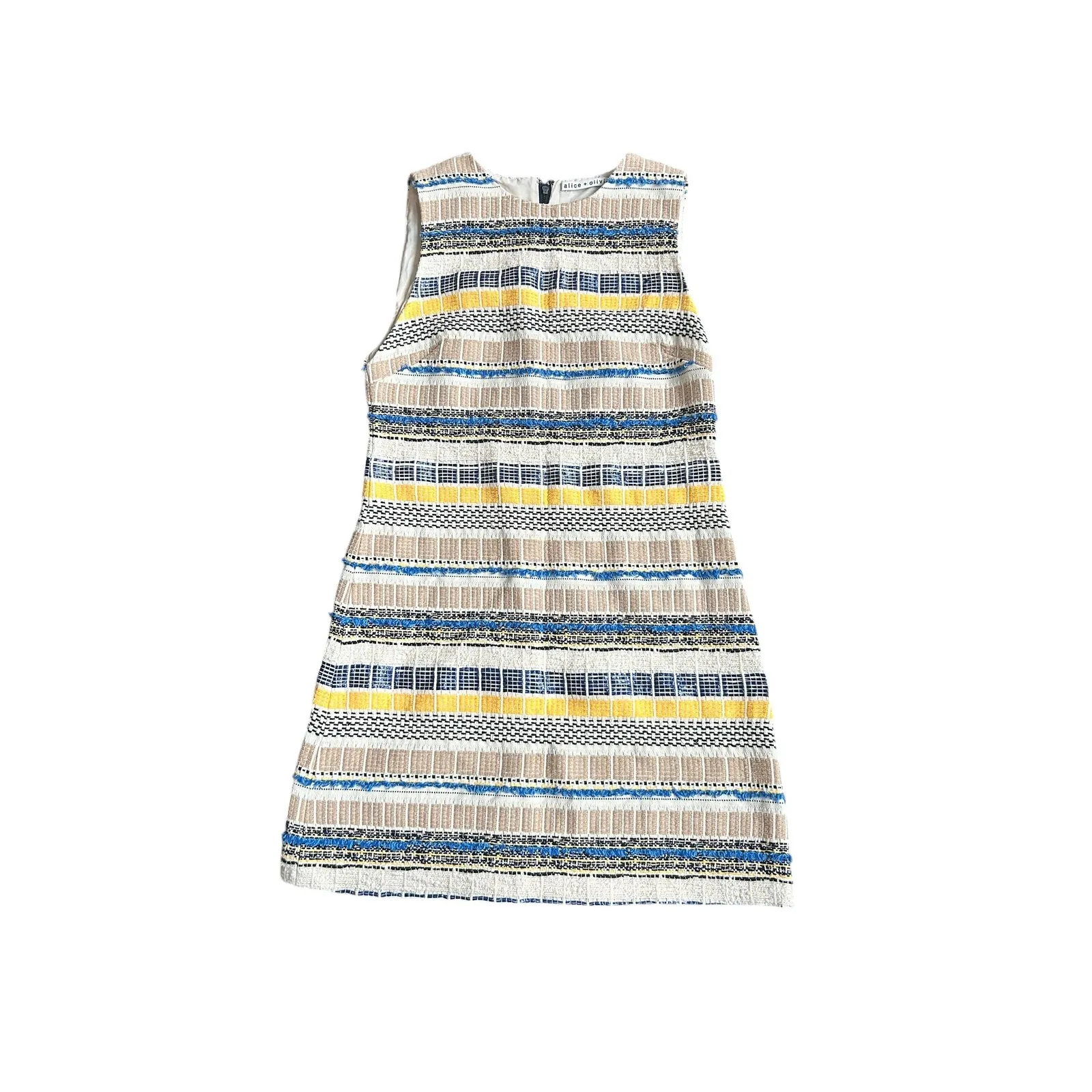 ALICE + OLIVIA Coley Textured Sleeveless A-Line Mini Dress size 4 Blue Yellow - Image 3