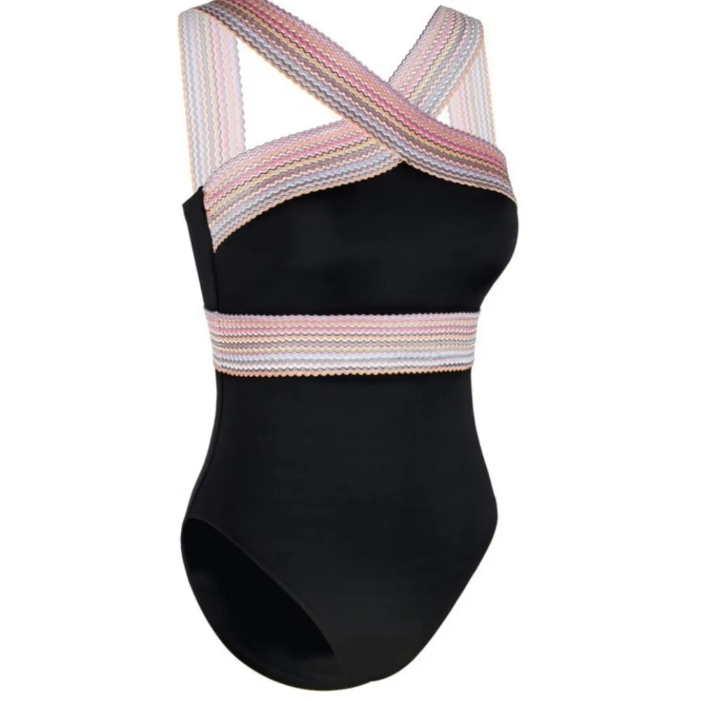 Hilor NWT Women's One Piece Front Crossover Bathing Suit Black Size M - Image 2