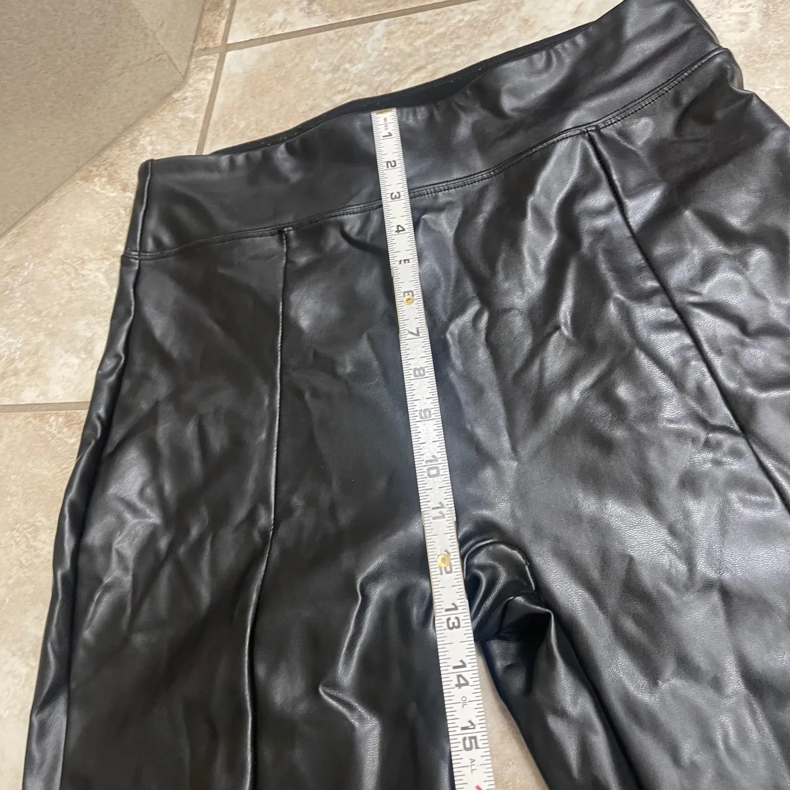 Abercrombie & Fitch Faux Leather Split Hem Flare Leggings Pants, Black, Size L - Image 4