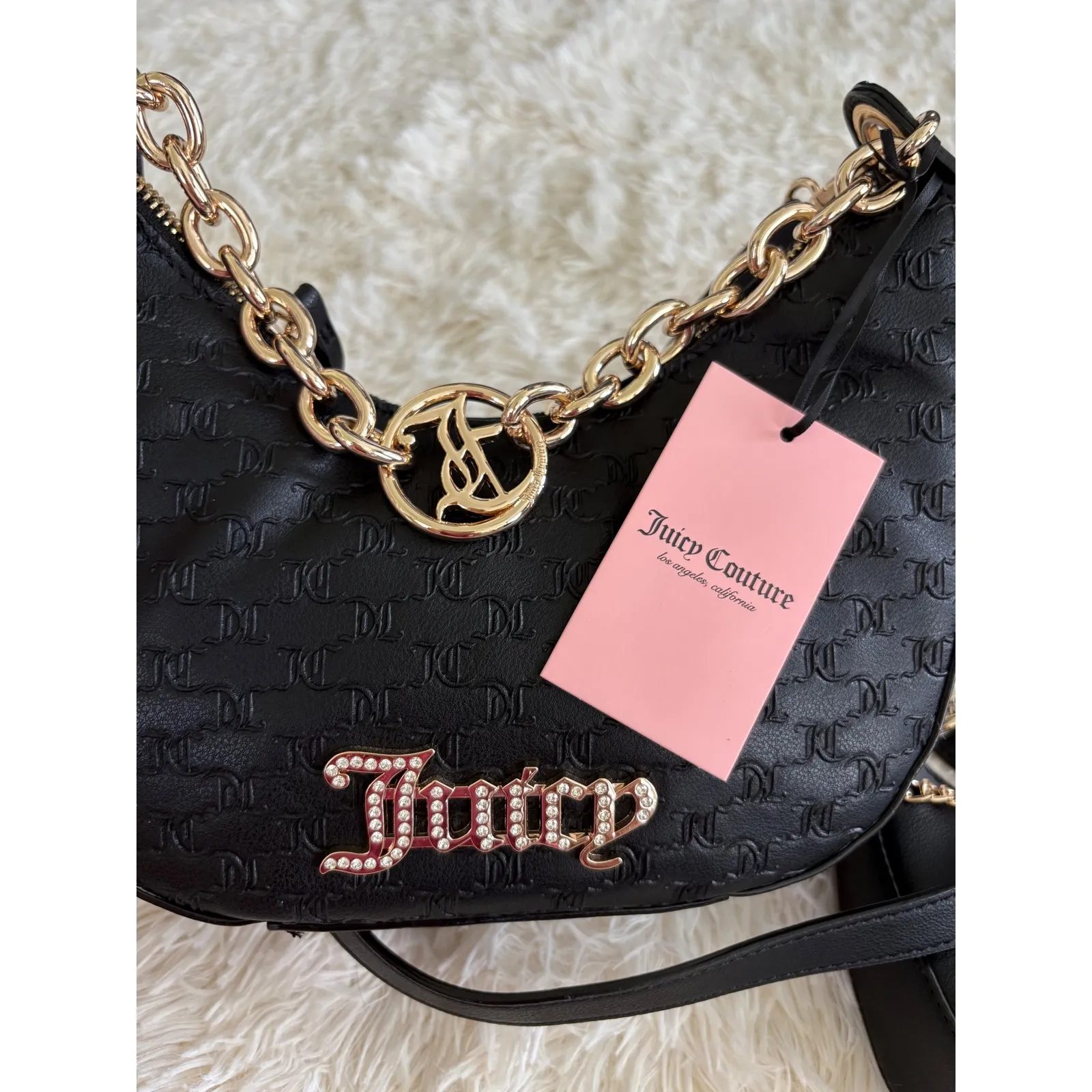 Juicy Couture Black Embossed Chain Shoulder Bag Set Y2K Mini Purse New with tags - Image 5