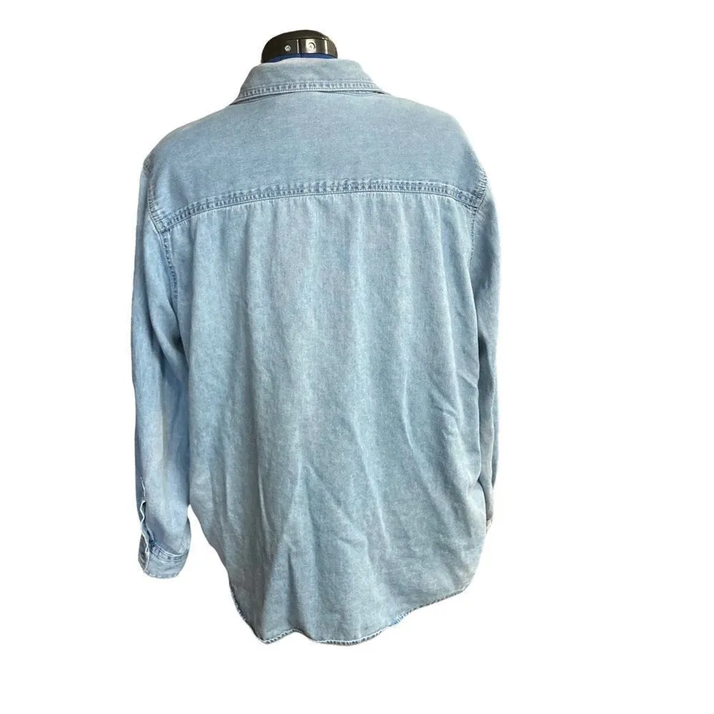 LOONEY TUNES WARNER BROS. Women’s Blue Long Sleeved Denim Shirt Size 18W - Image 3