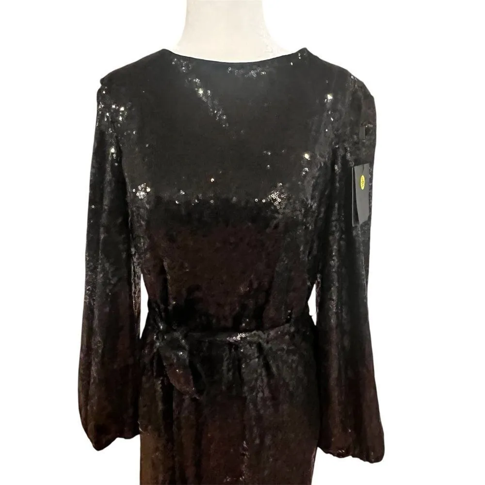 NWT Ieena for‎ Mac Duggal women's sequin belted midi dress black size xs/2 - Image 7