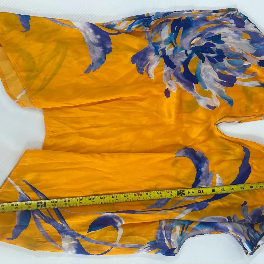 Marciano Vibrant Orange Floral Poncho flow slik Top - Image 9