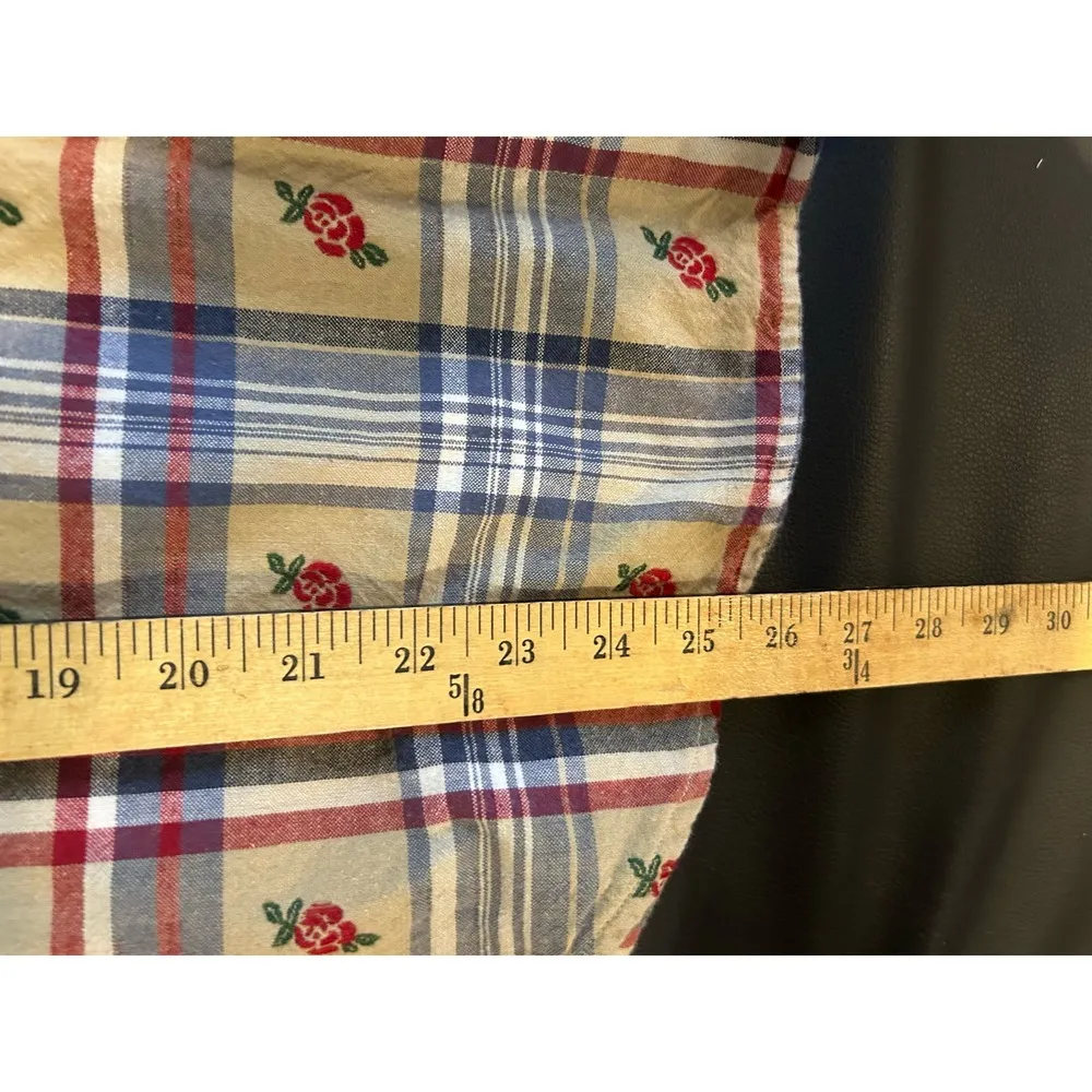 Vintage Lemon Grass Cottage Button Up Checkered Plaid Rose Print Size Large - Image 8