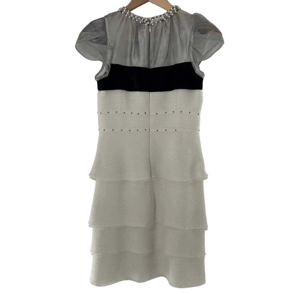 McGinn Gray & White Pearl Beaded Tiered Party Dress Size Small - Image 5