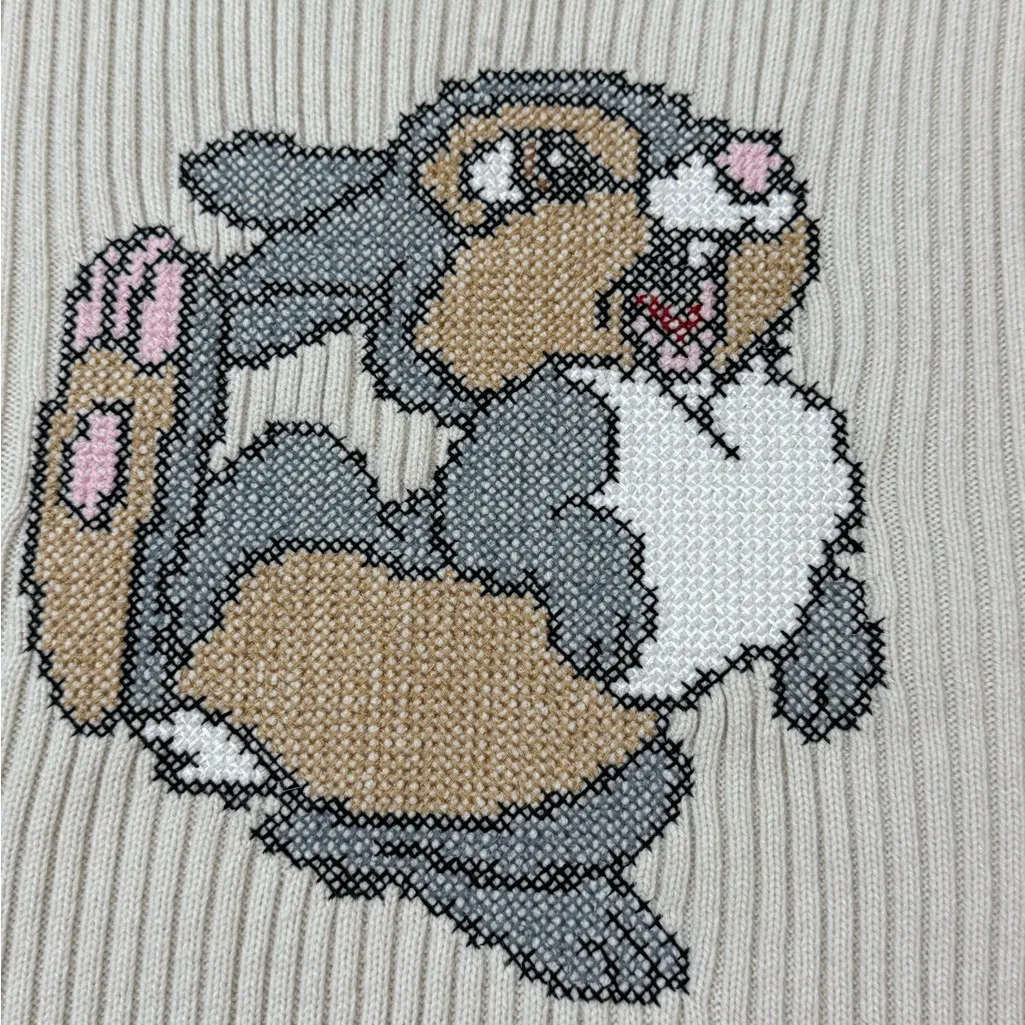 Zara Cream Knit Sweater with Disney Design Thumber knit top size large - Image 5