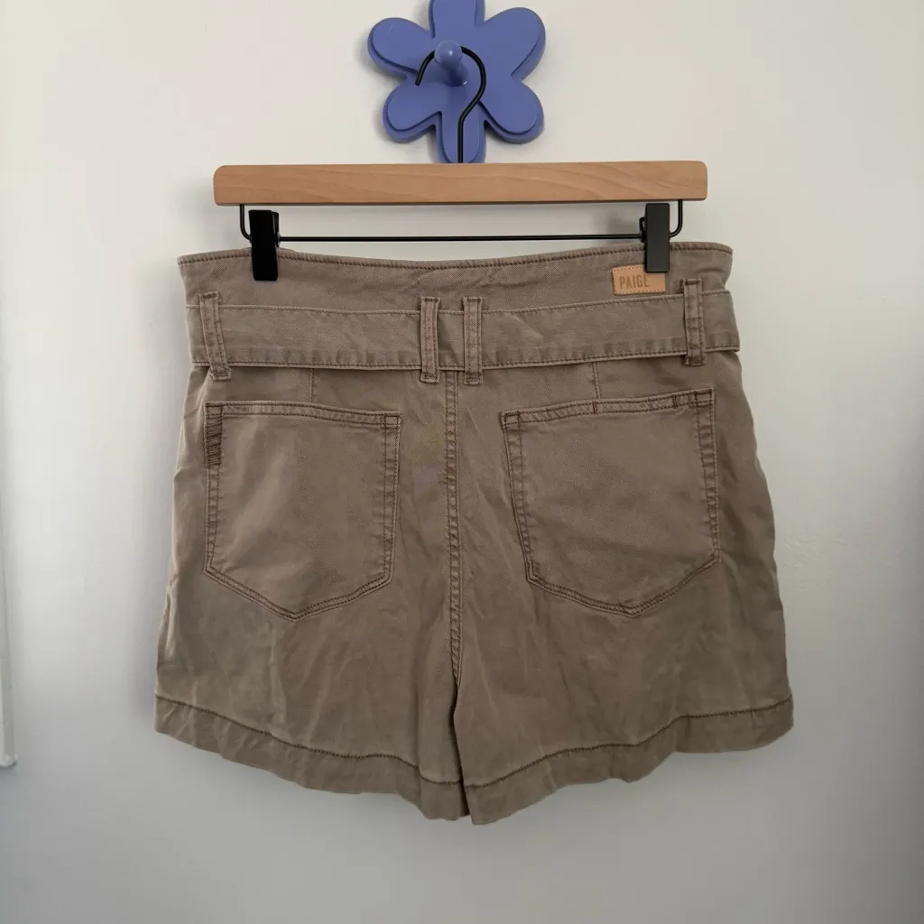 Paige 30 NEW Anessa Shorts Pleated Vintage Moss Taupe High Waist Tie Belt - Image 4