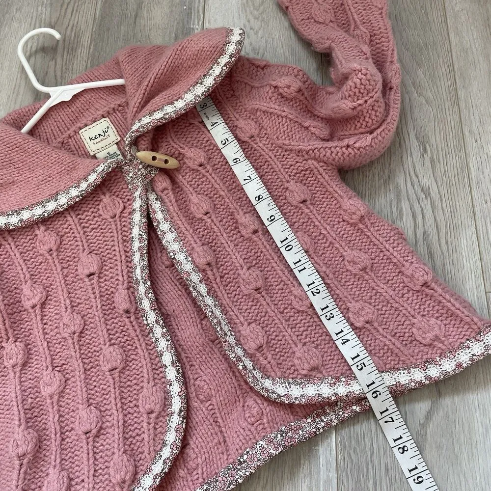 Kenji Handknit Carding bib collar crop sweater Pink small cottagecore coquette - Image 5