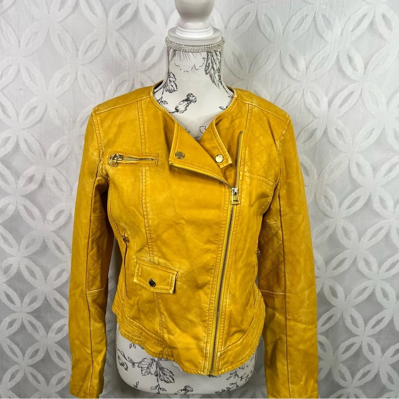 Members Only Womens Size S Collarless Moto Zipper (Tumeric) Jacket NWT - Image 4