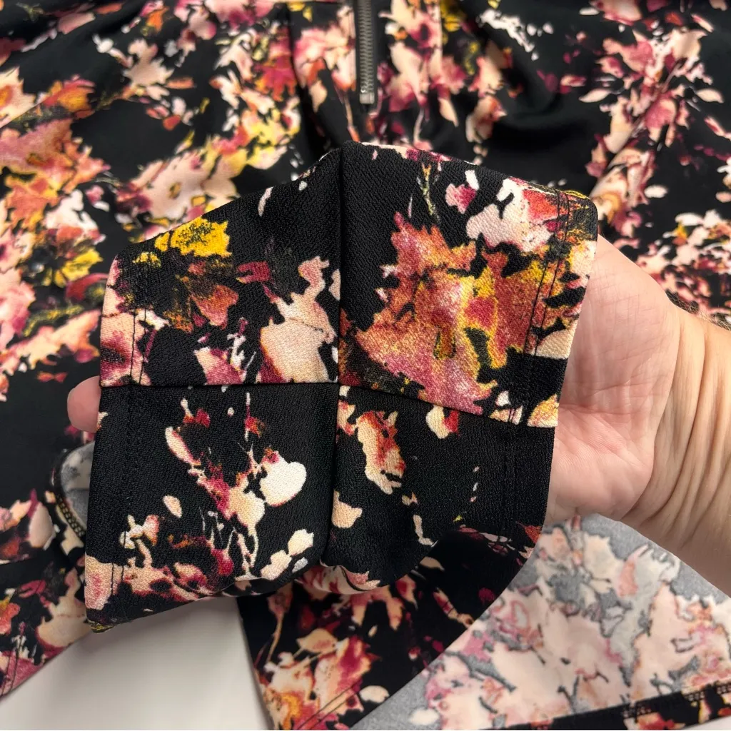 Dark Floral romper pockets shorts one piece zipper back double straps summer xs Black - Image 12