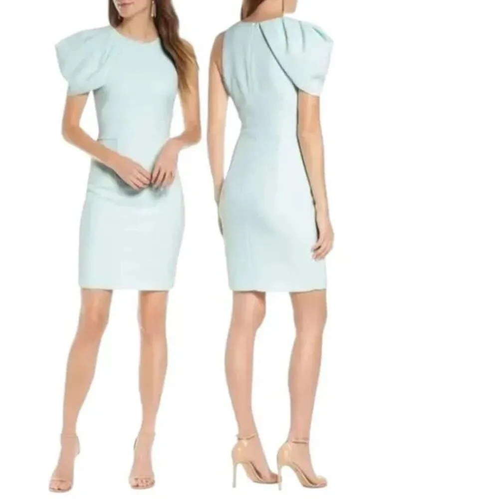 NWT BLACK HALO Aldo Sheath Dress Glacier Light Blue Puff Shoulder Crepe Size 2 - Image 9