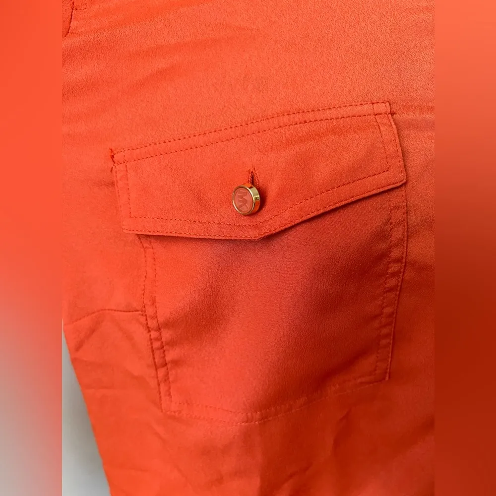 Michael Kors Zip Front Polyester Long Sleeve Burnt Orange size Large Blouse - Image 5