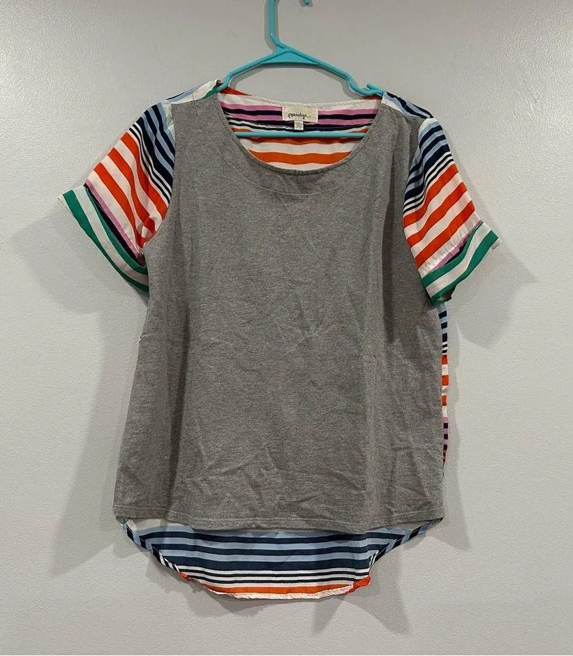 Anthropologie Porridge Mixed Media Colorful Stripe Gray Short Sleeve Small S - Image 2