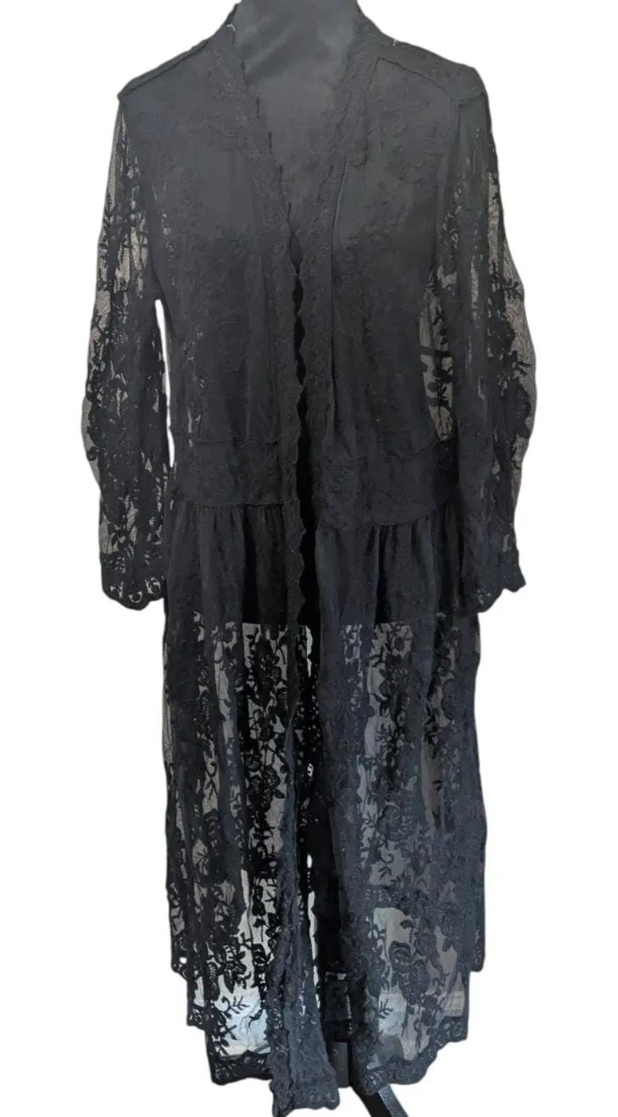 STACCATO Black Lace Duster Kimono Large L Gothic Romantic Whimsigoth Cardigan - Image 1