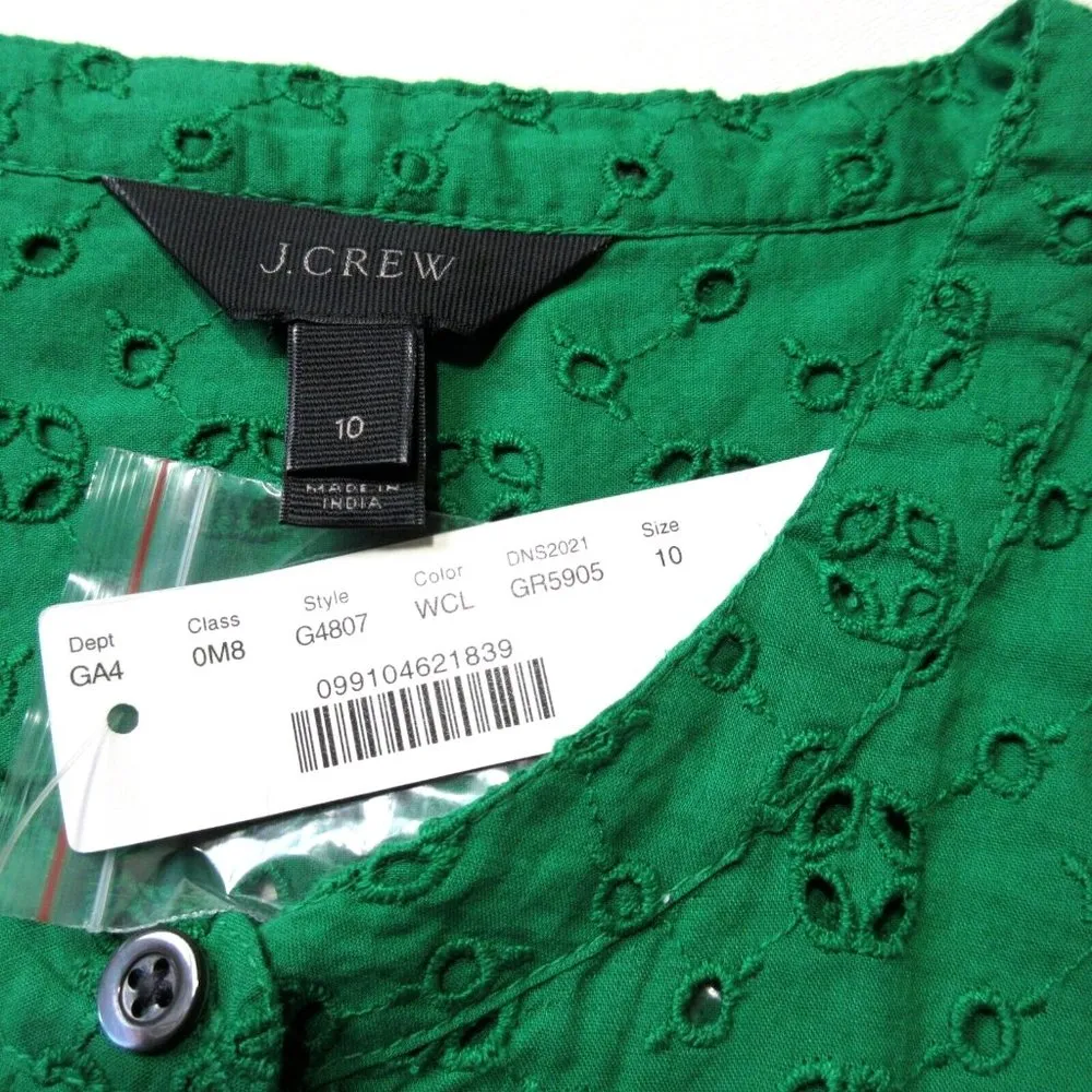 NWT J.Crew Eyelet Shirtdress in Warm Clover Green Button Down Shirt Dress 10 - Image 3
