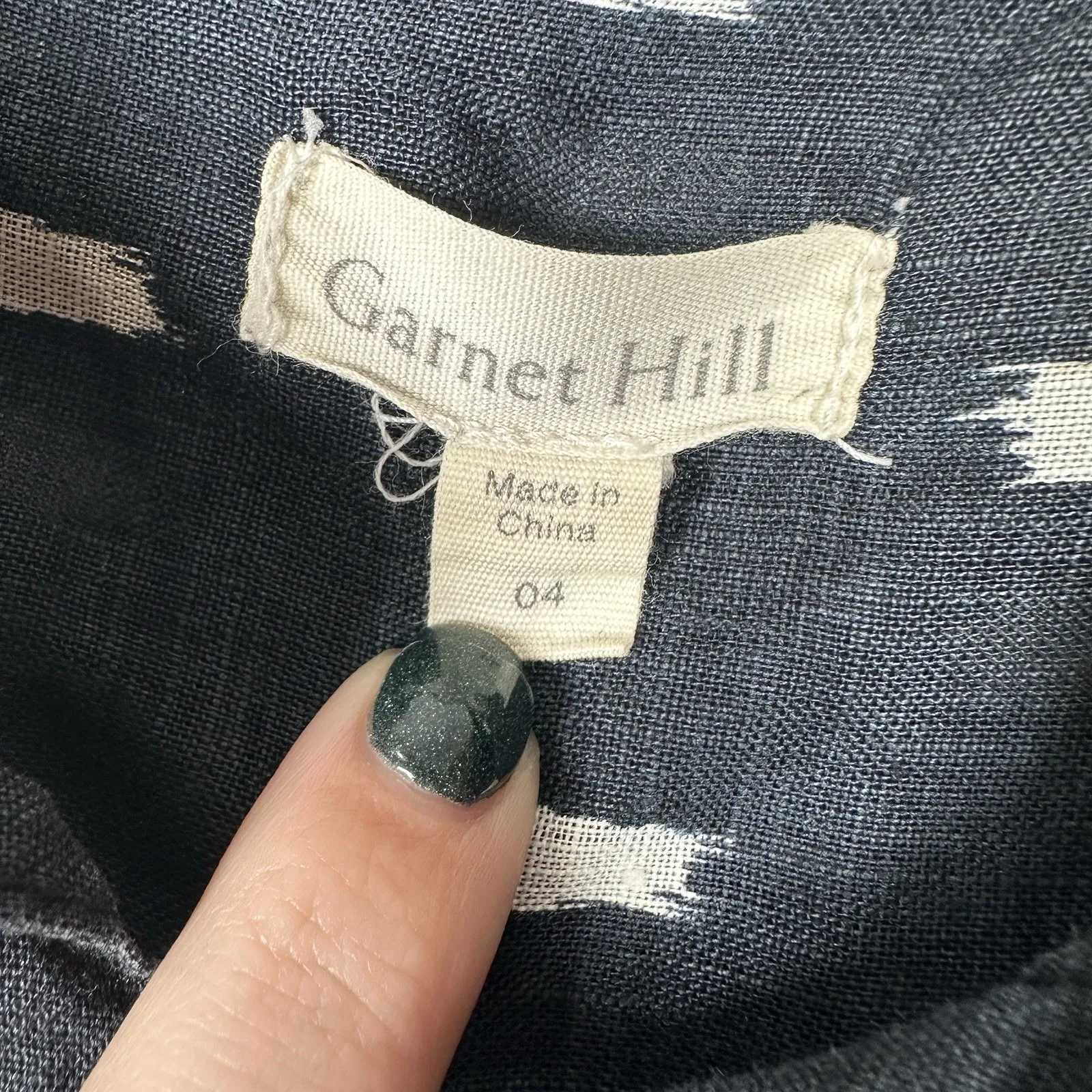 Garnet Hill Womens 4 100% Linen Button Down Shirt Top Navy Blue White Southwest - Image 6